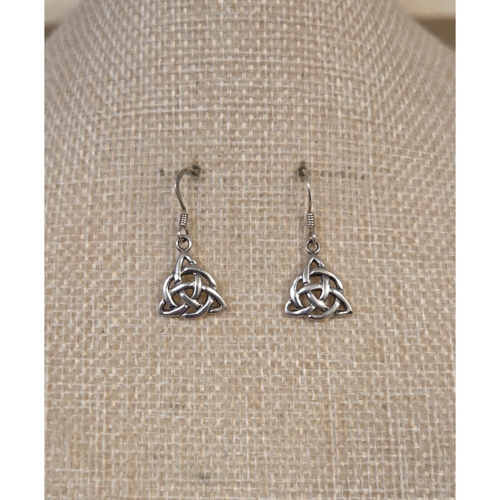 Vintage Sterling Silver Celtic Trinity Knot Dangle Earrings 925